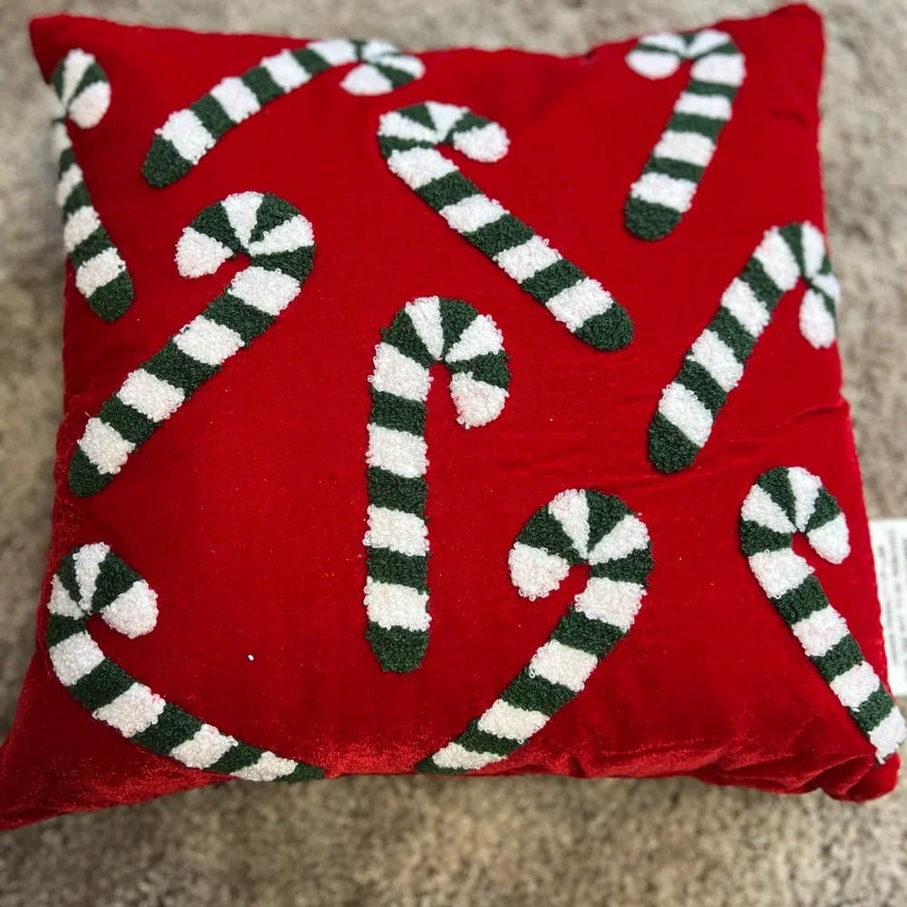 Festive Red Candy Cane Pillow